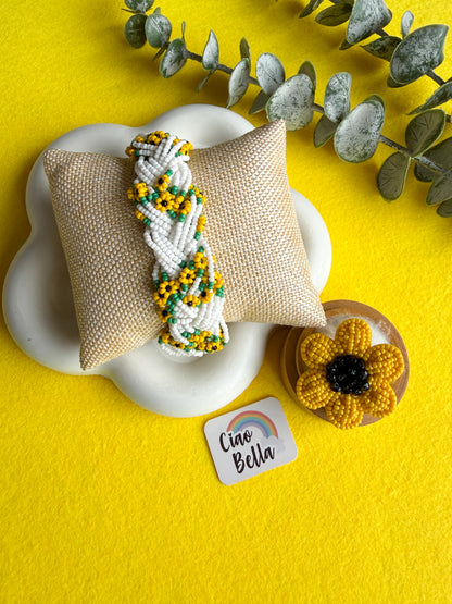 Luxe Flora Sunflower Handmade Beaded Bracelet + Ring Combo