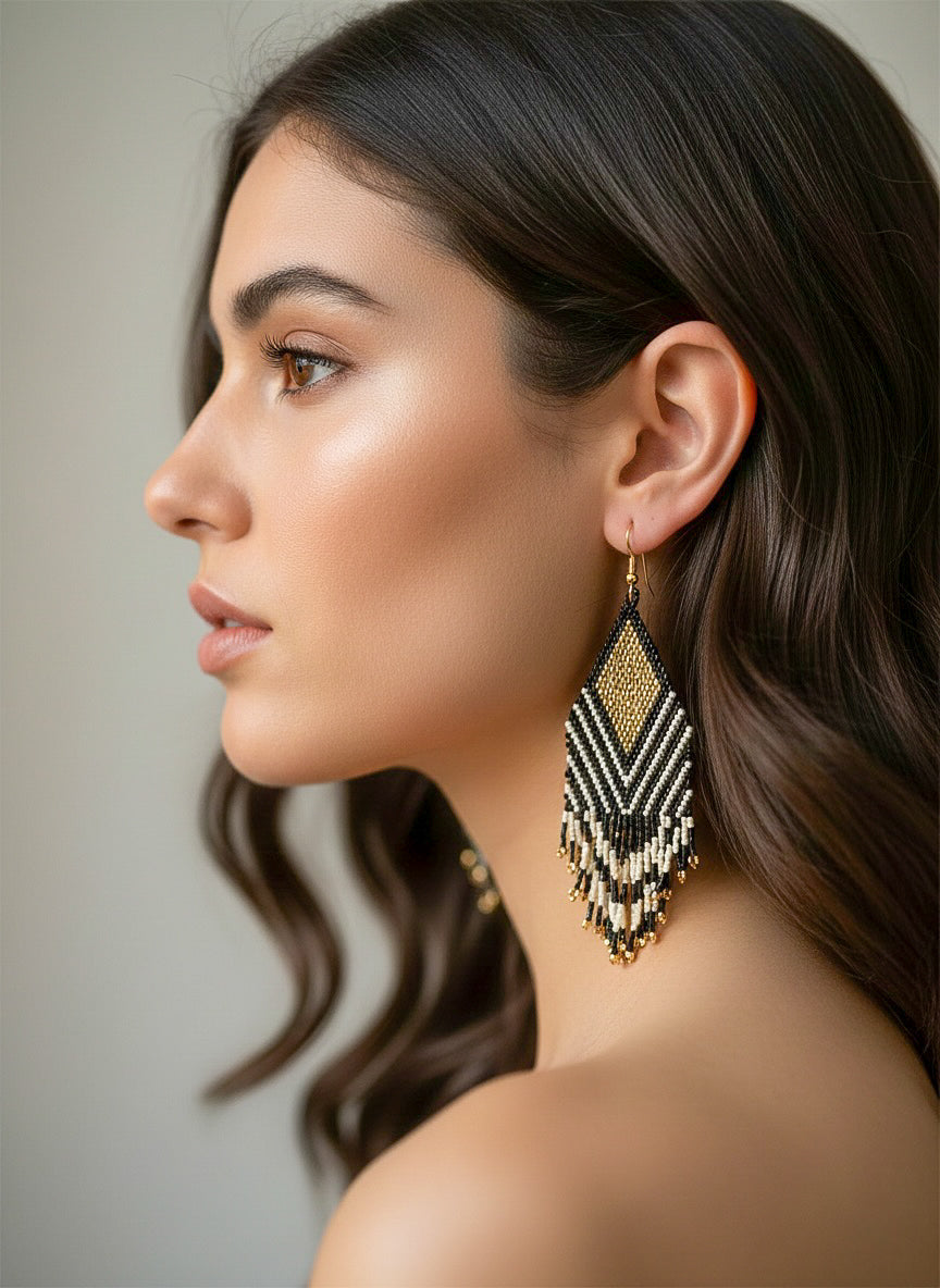 Golden Diamond Handmade Beaded Earrings