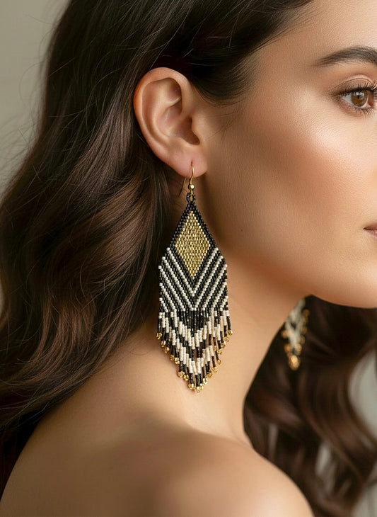 Golden Diamond Handmade Beaded Earrings