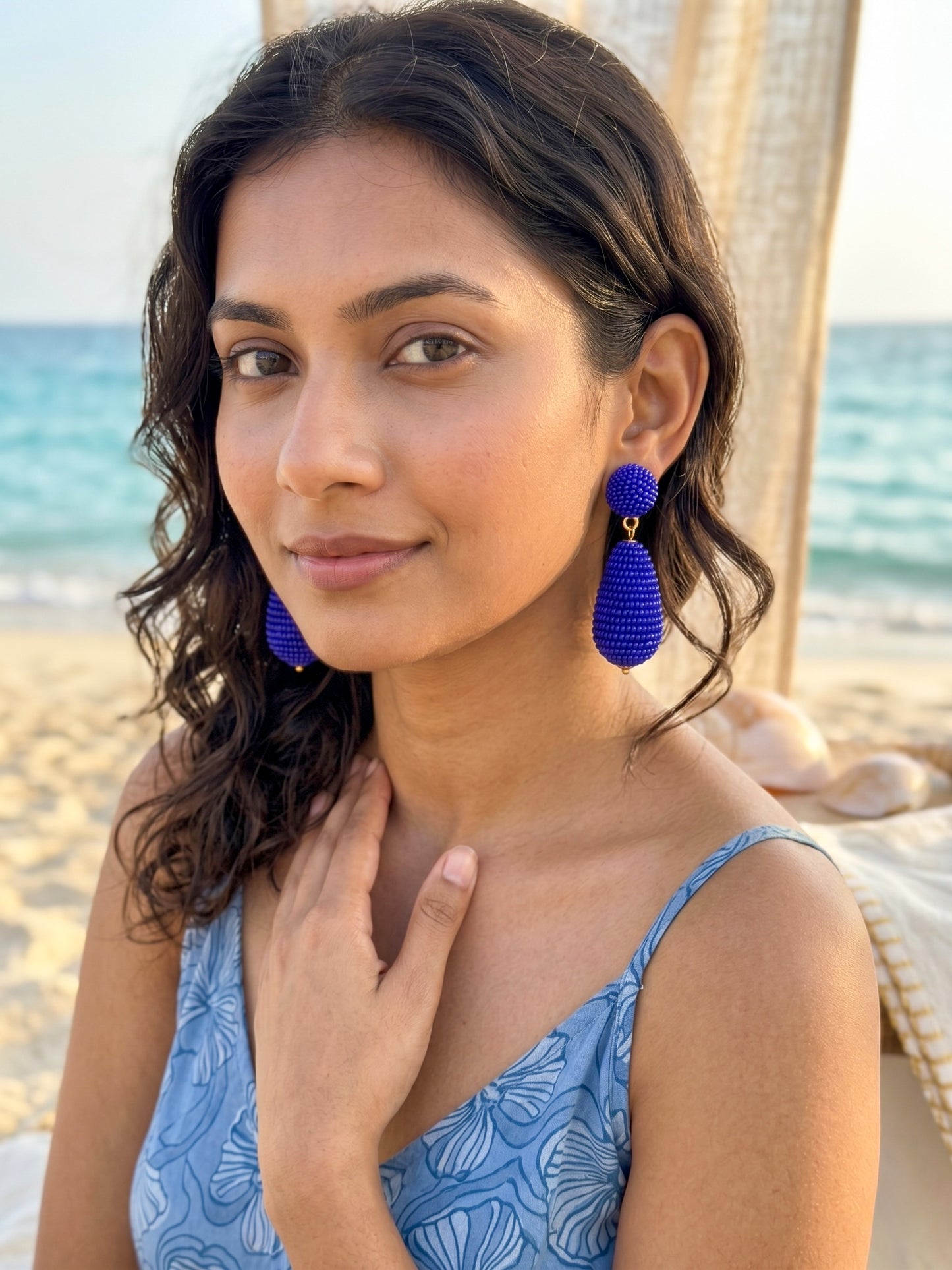 Sapphire Blue Drop Handmade Beaded Earrings