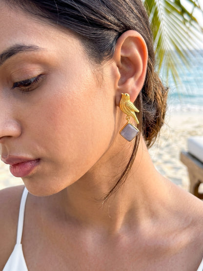 Hello Birdie Handmade Brass Earrings - Grey Diamond