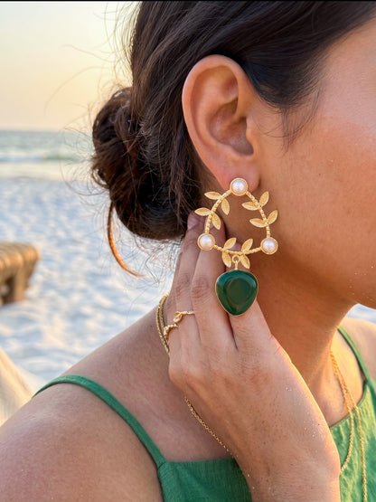 Olivia Emerald Green Drop Handmade Brass Earrings