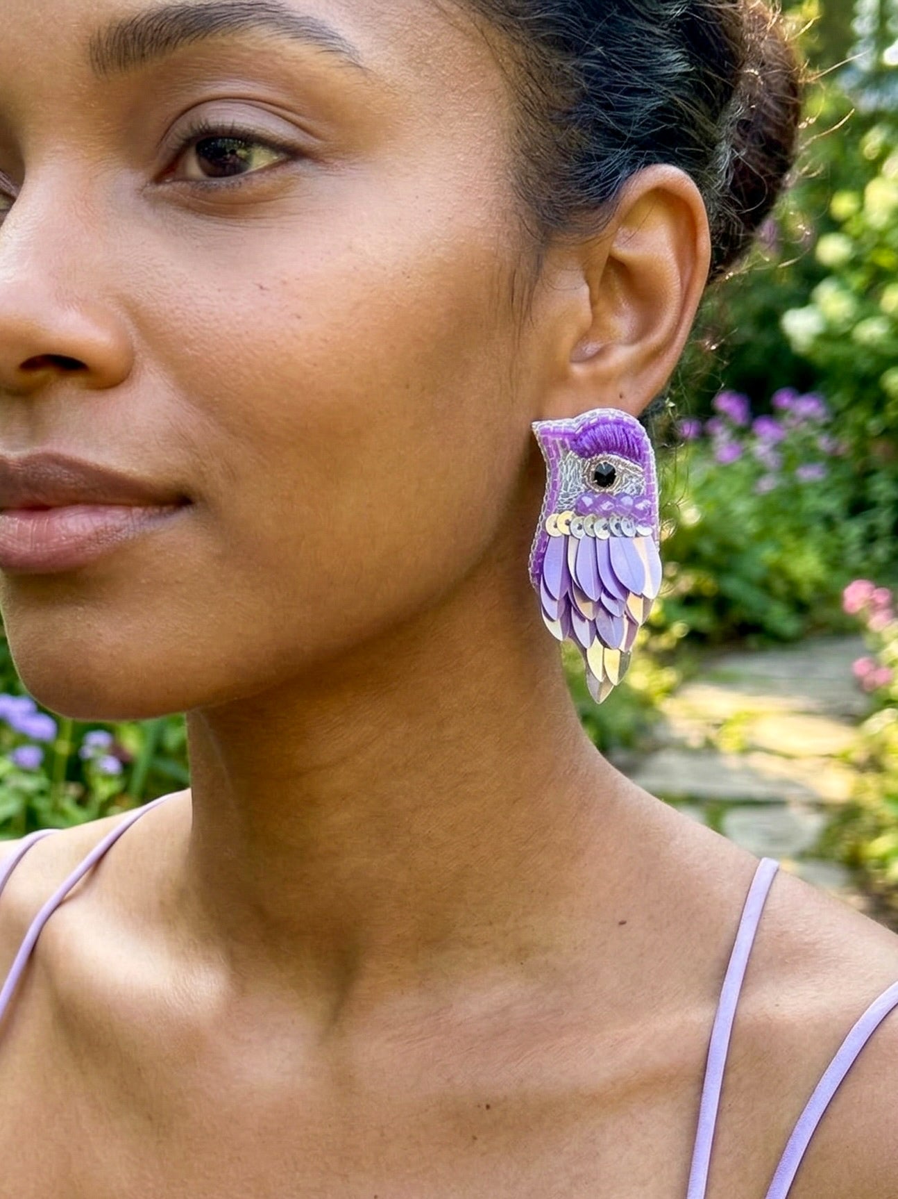 Chirpy Lilac Purple Parrot Handmade Beaded Bird Earrings