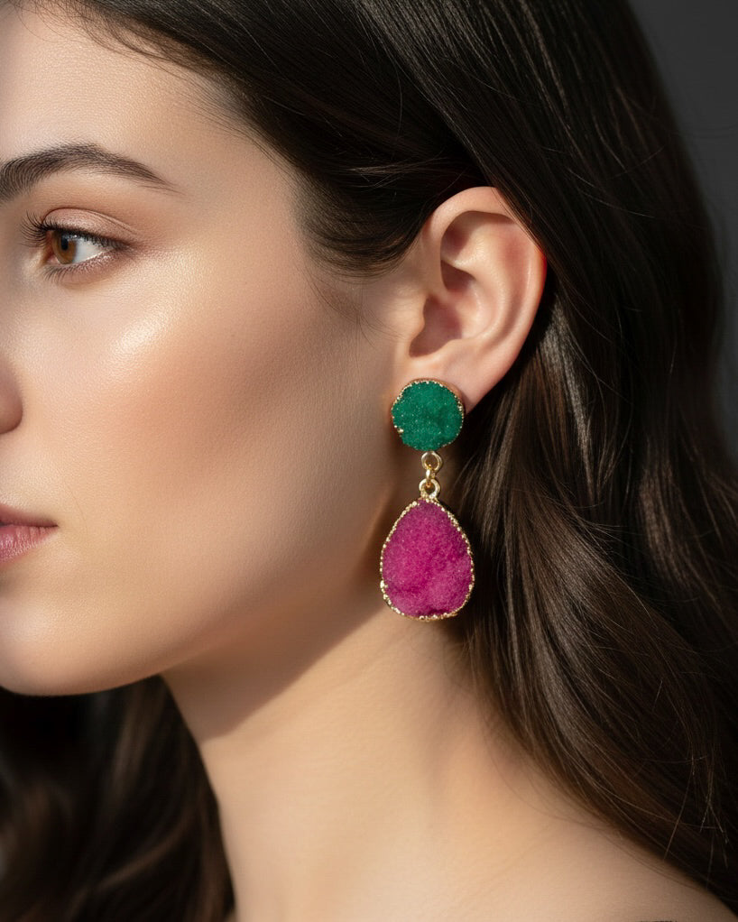 Geometric Alloy Resin Earrings