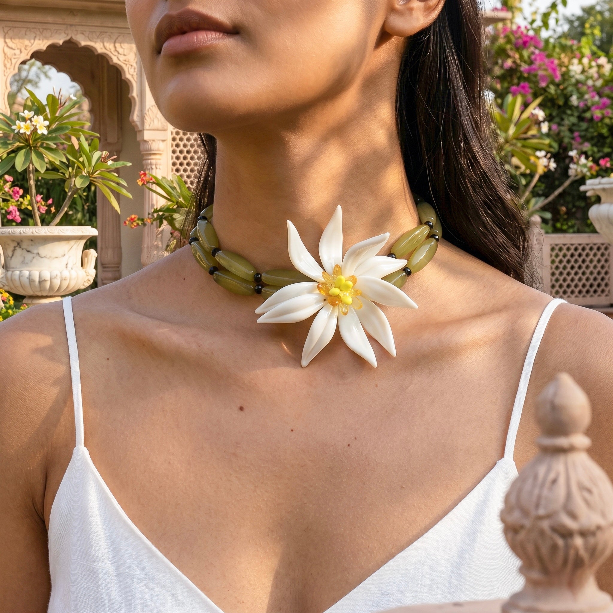 Sweet Flower Resin Green Handmade Beaded Necklace – Ciao Bella