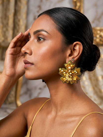Golden Autumn Leaf Handmade Beaded Earrings