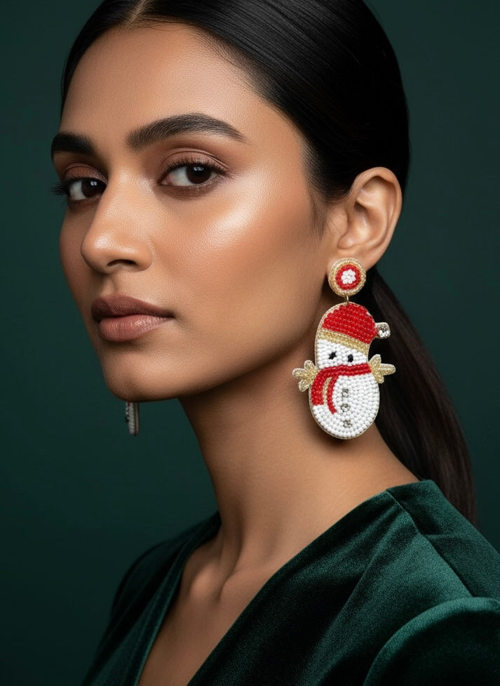 Olaf The Snowman Handmade Beaded Christmas Earrings
