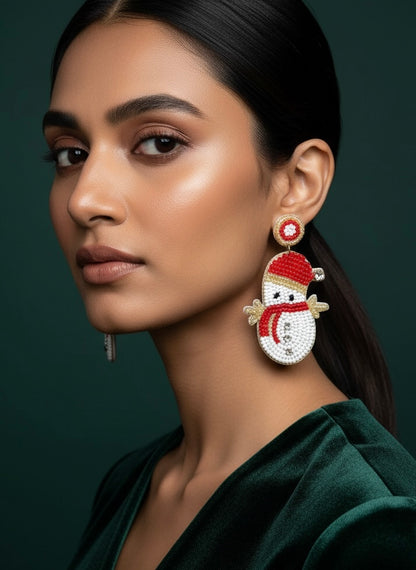 Olaf The Snowman Handmade Beaded Christmas Earrings
