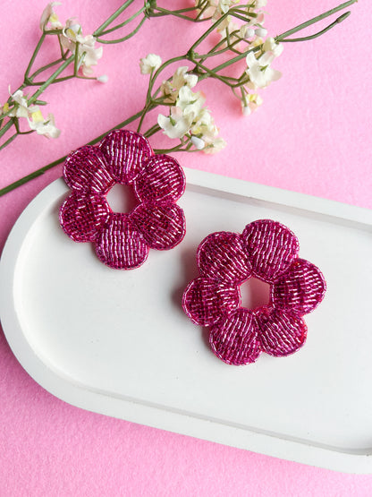 Pink Velvet Handmade Beaded Earrings