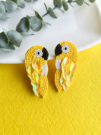 Sunshine Parrot Handmade Beaded Bird Earrings