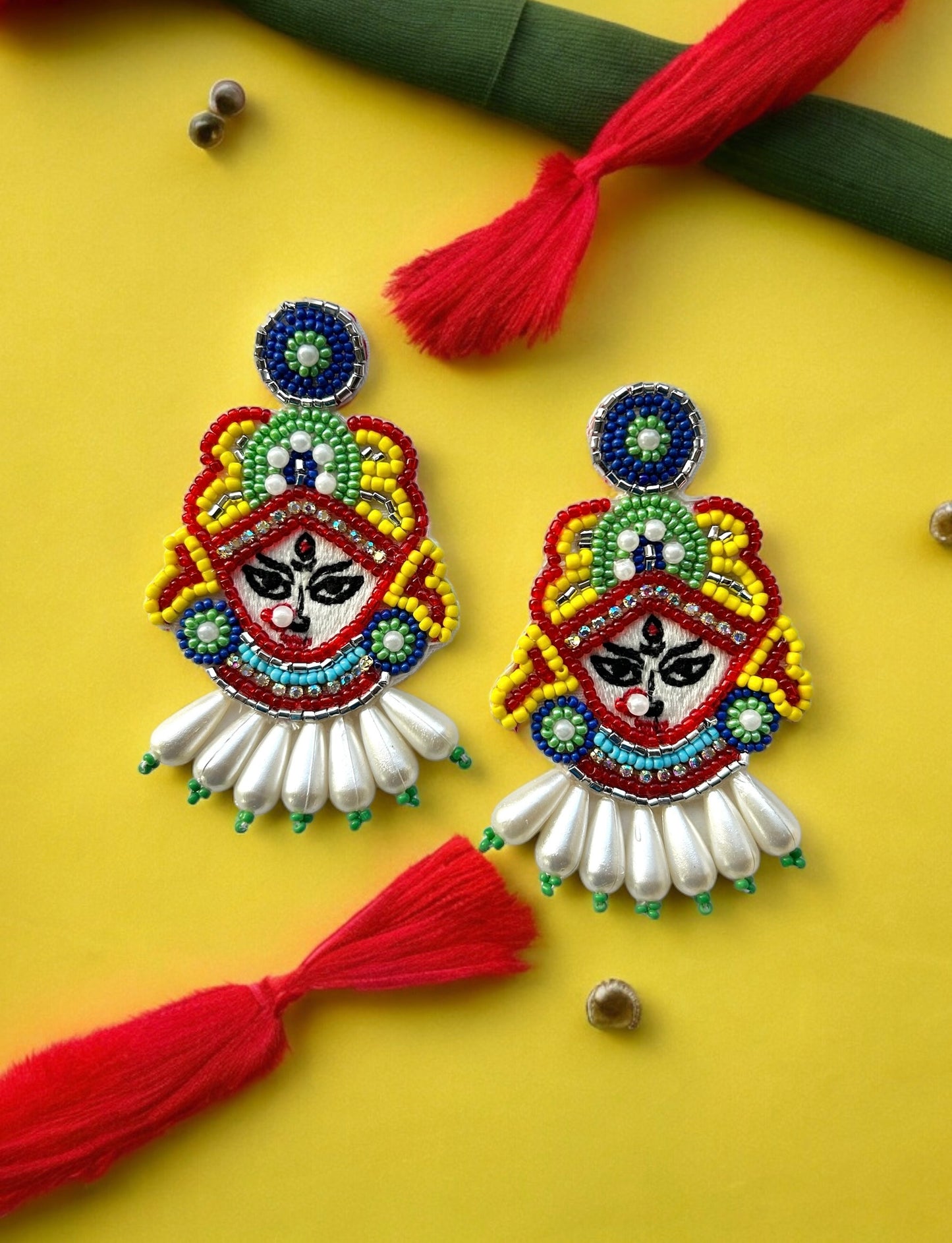 Maa Durga Handmade Beaded Earrings