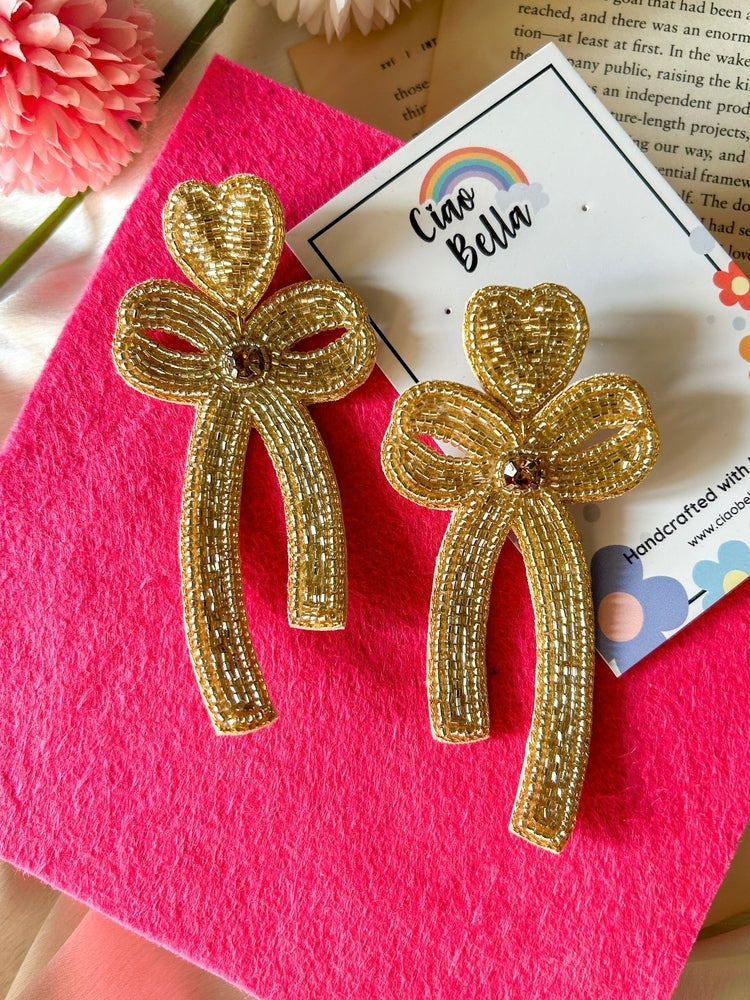 Glam Bow (Gold) Handmade Beaded Earrings