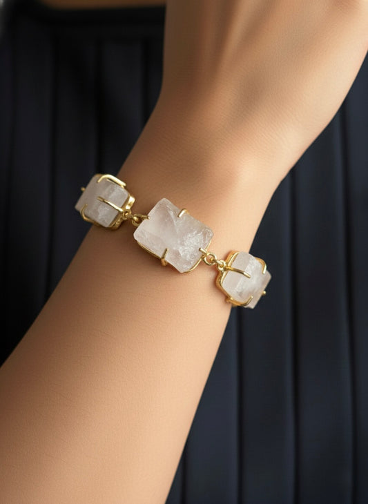 Elysia Natural White Stone Handmade Brass Bracelet