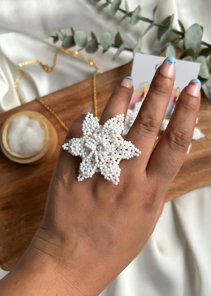 Delicate Snowflake Handmade Beaded Ring