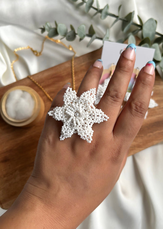 Delicate Snowflake Handmade Beaded Ring