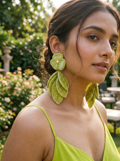 Luxe Leafy Affair Lime Green Handmade Beaded Earrings