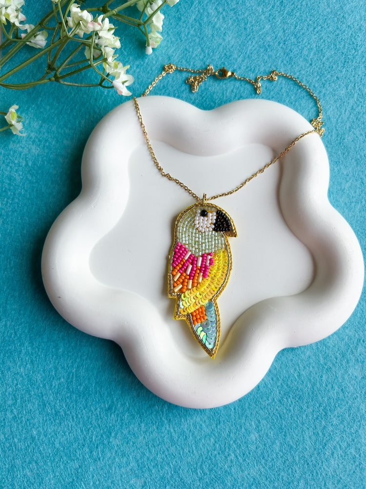 Peppy Parrot Handmade Beaded Bird Necklace