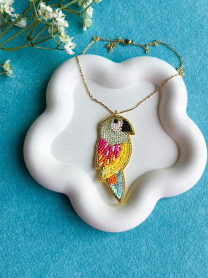 Peppy Parrot Handmade Beaded Bird Necklace