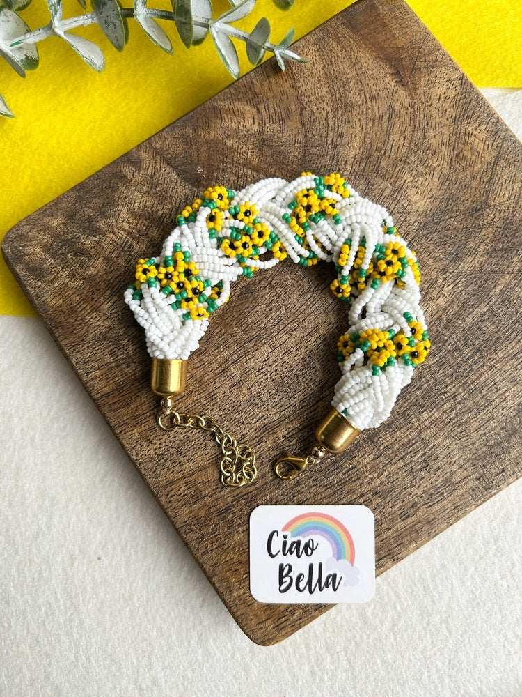 Luxe Flora Sunflower Handmade Beaded Bracelet