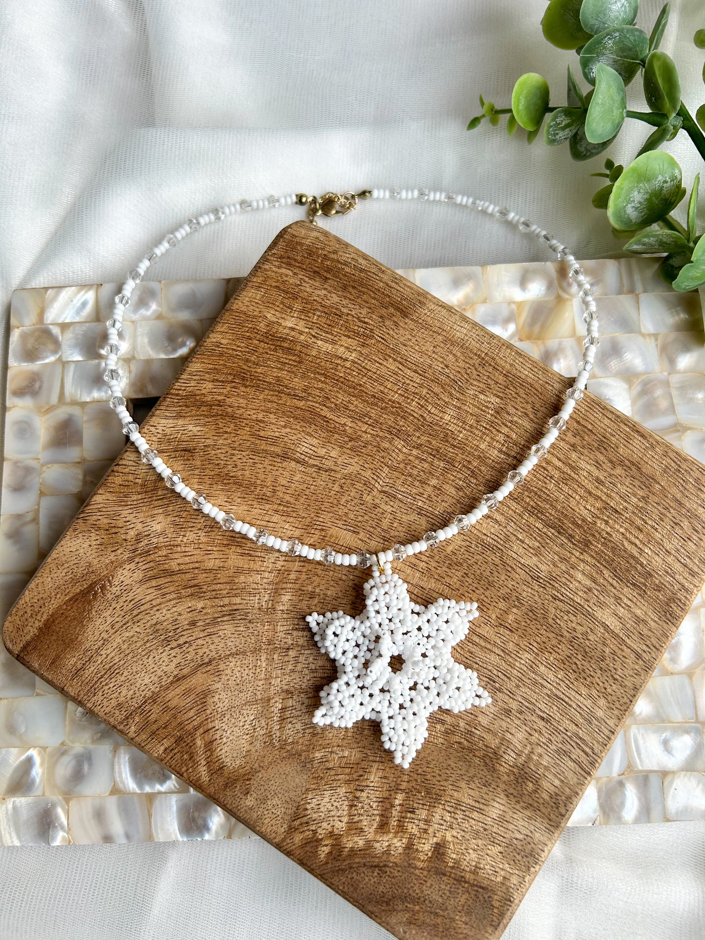 Delicate Snowflake Handmade Beaded Necklace