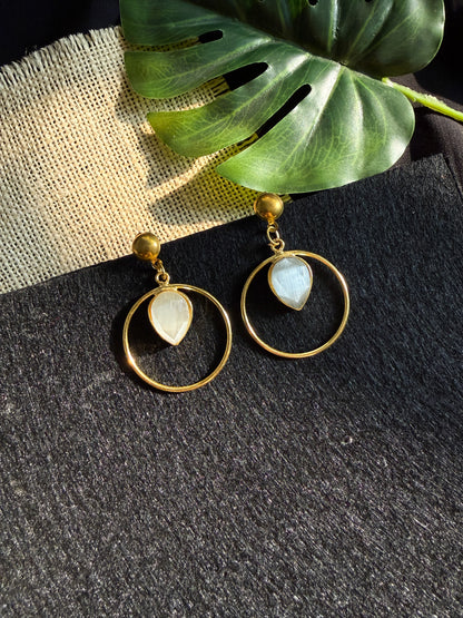 White Monalisa Teardrop Handmade Brass Earrings