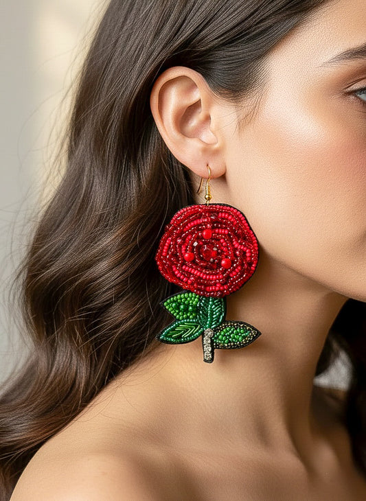 Rosabelle Handmade Beaded Rose Flower Earrings