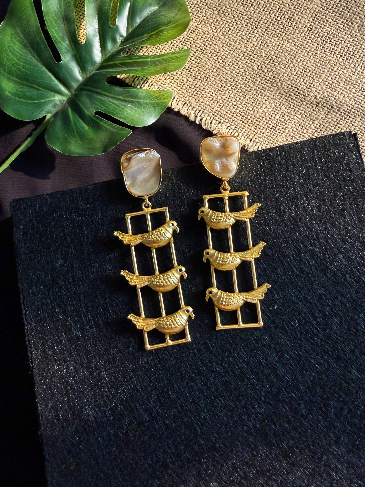 Vanya Bird Pearl Handmade Brass Earrings