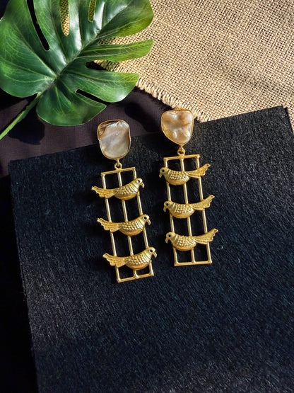 Vanya Bird Pearl Handmade Brass Earrings