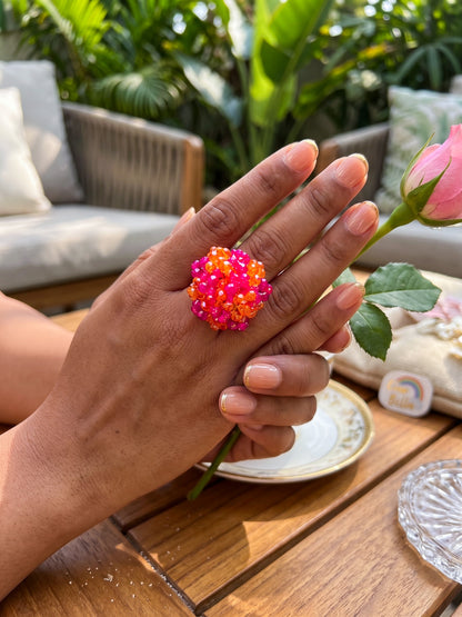 Gulnar Pink Orange Handmade Beaded Ring