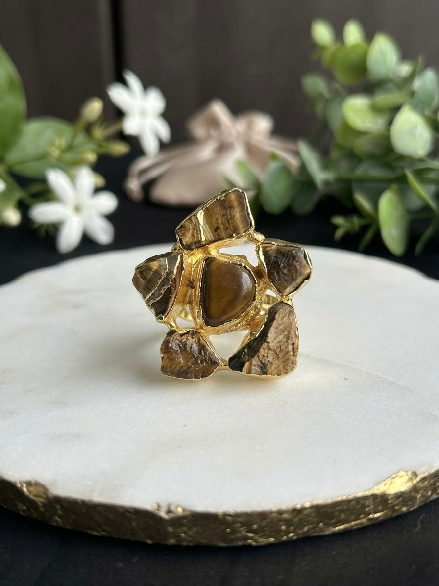 Tiger’s Eye Natural Stone Handmade Brass Ring