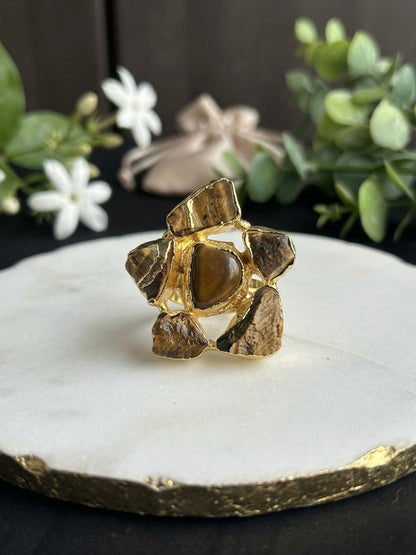 Tiger’s Eye Natural Stone Handmade Brass Ring