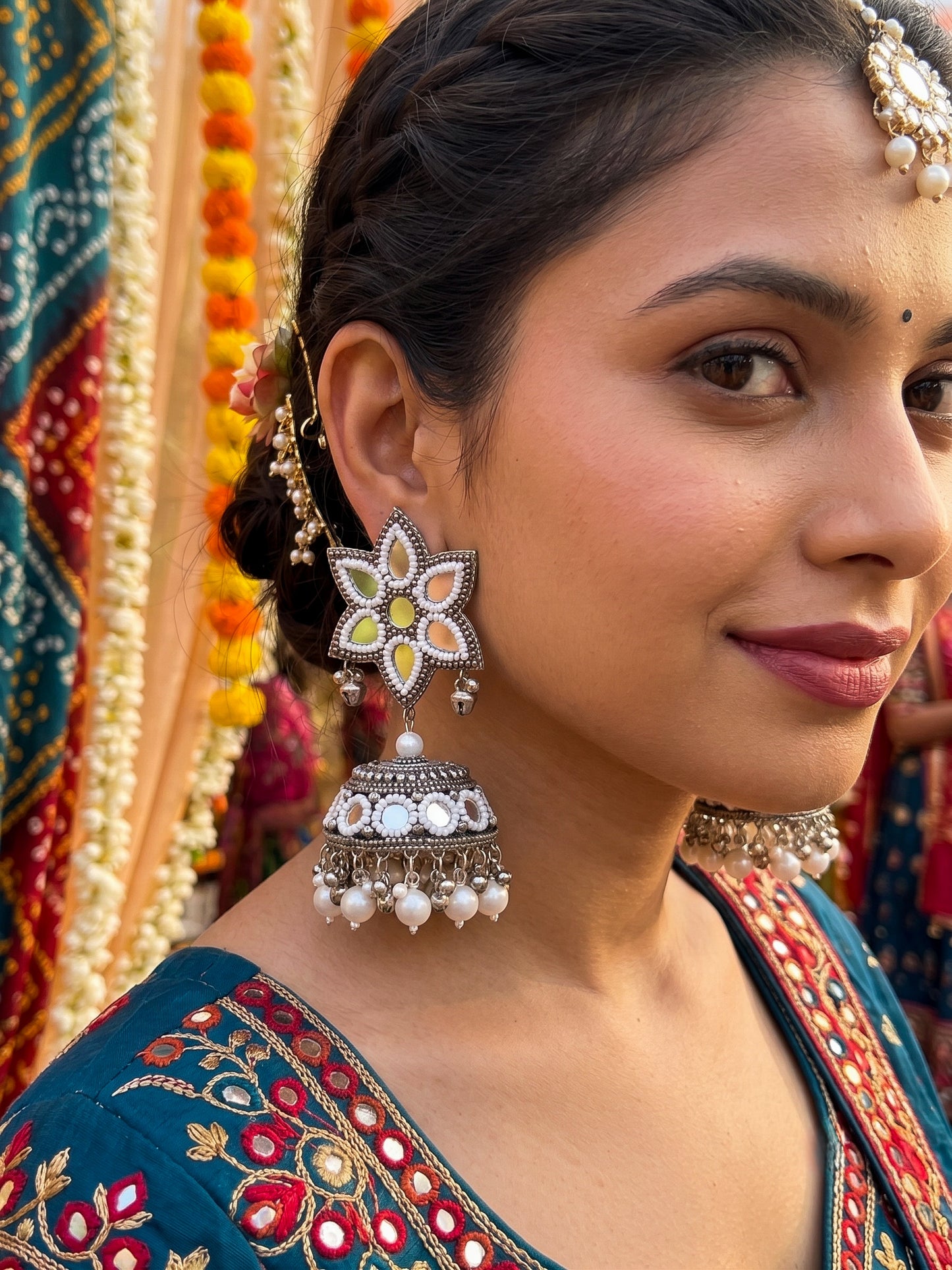 Naaz Mirror Handmade Beaded Jhumka Earrings
