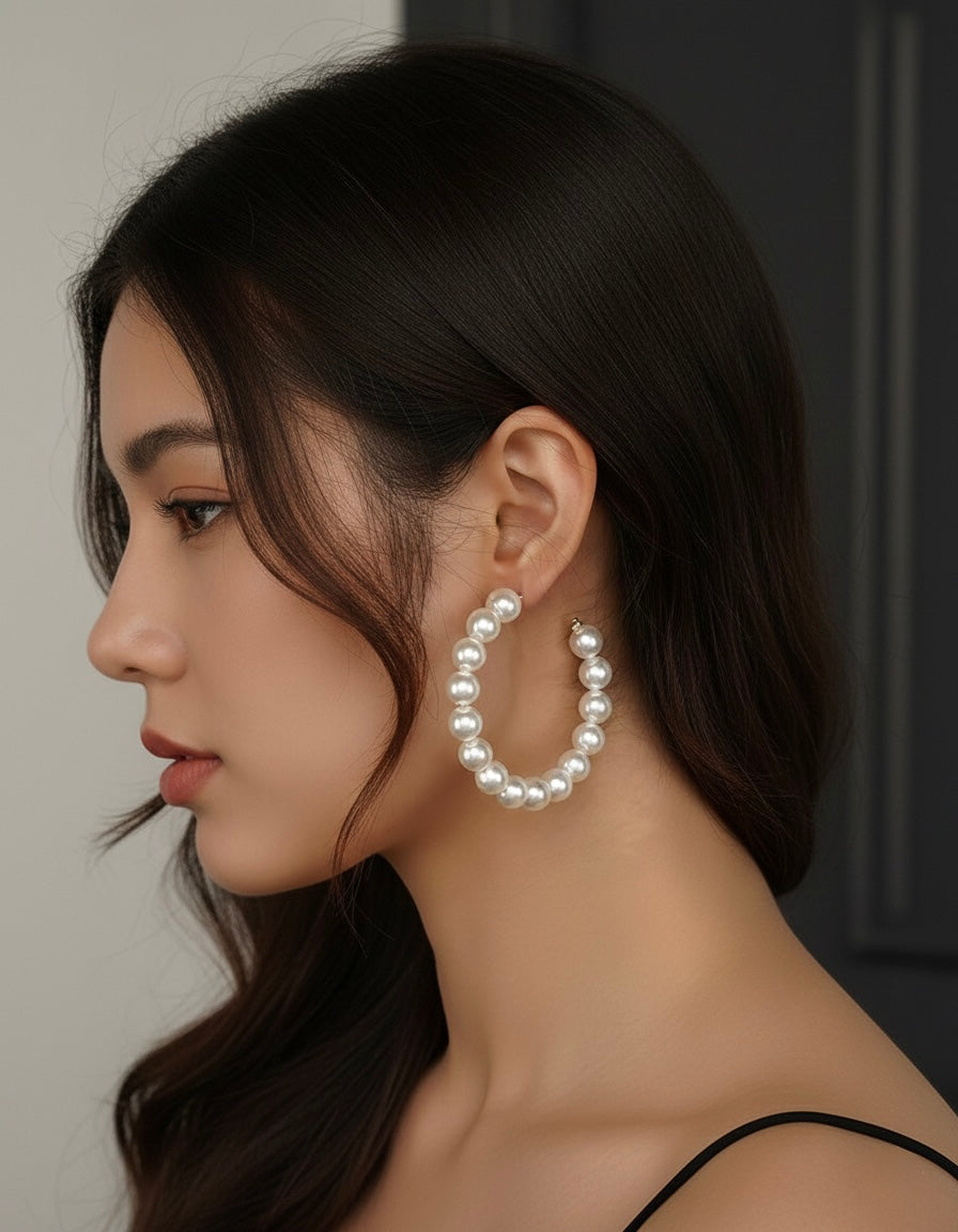 Classic Pearl Handmade Beaded Hoop Earrings