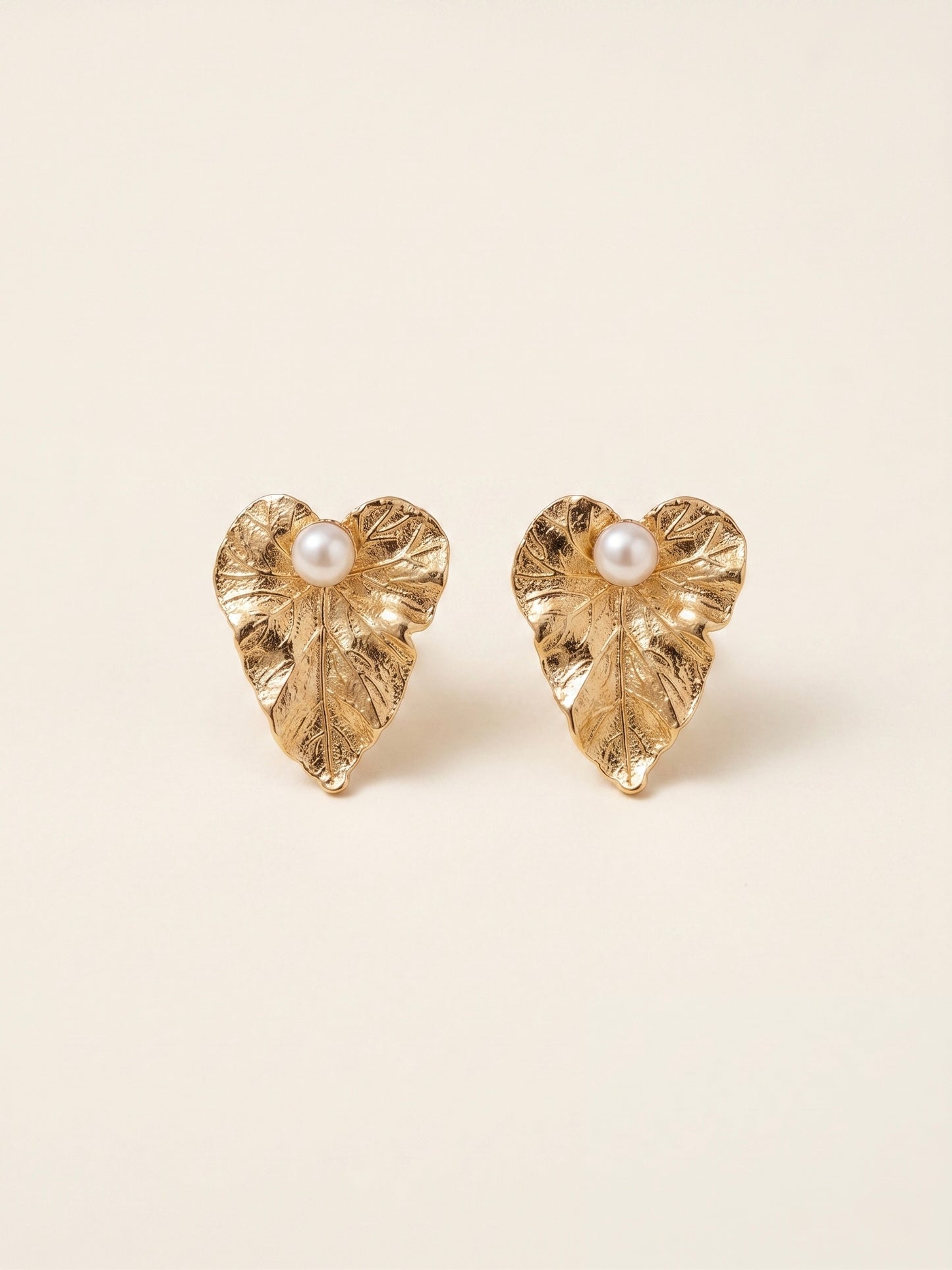 Golden Fern Pearl Handmade Brass Earrings