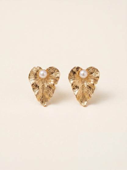 Golden Fern Pearl Handmade Brass Earrings