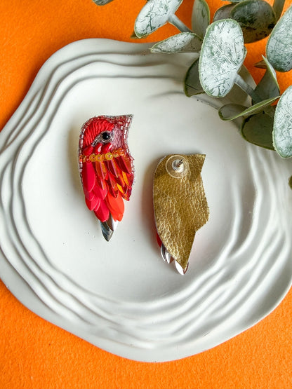 Chirpy Sunset Orange Parrot Handmade Beaded Bird Earrings