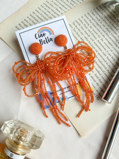 Pookie Bow (Orange) Handmade Beaded Earrings
