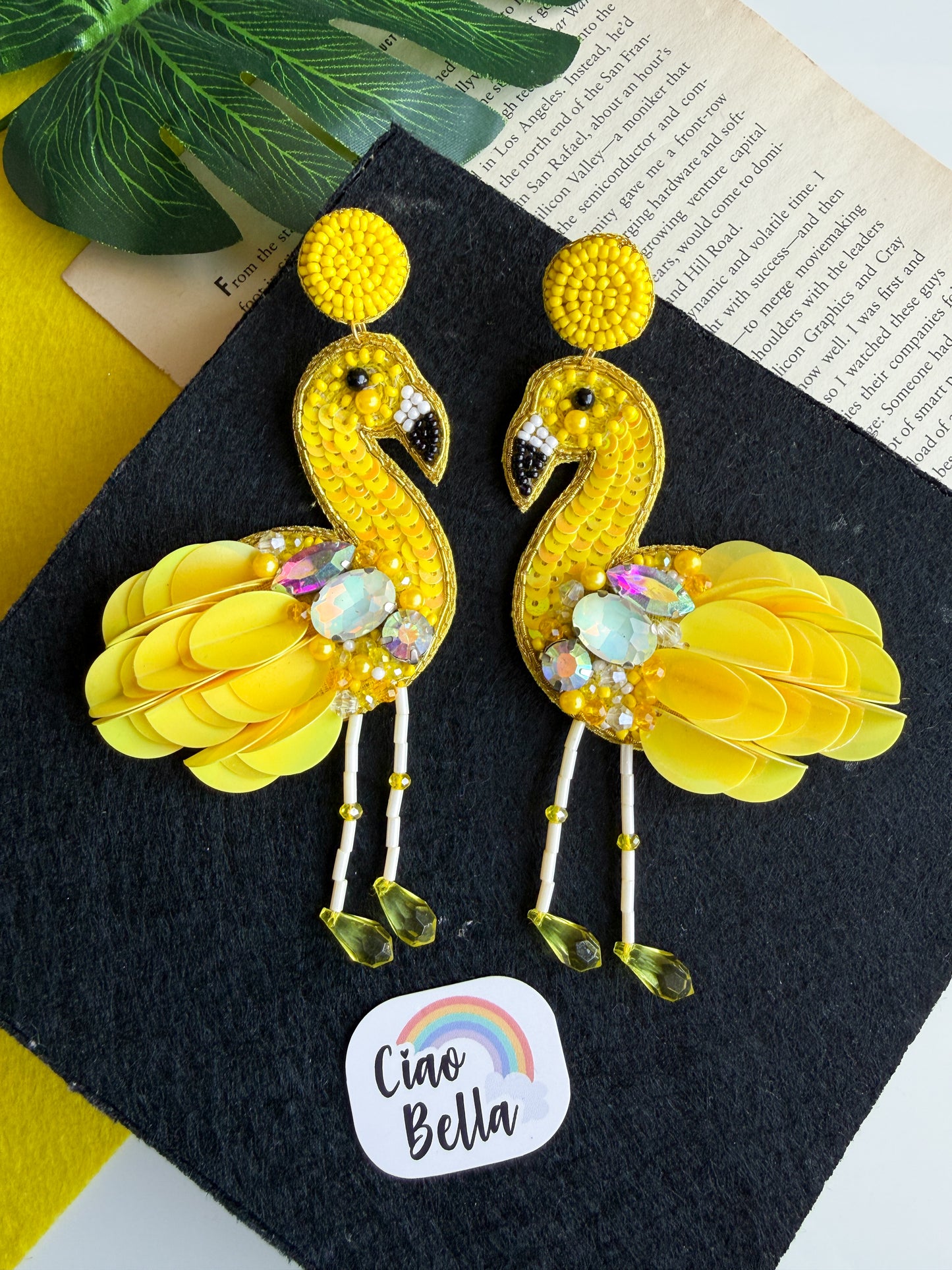 Flamazing Flamingo Yellow Handmade Beaded Bird Earrings