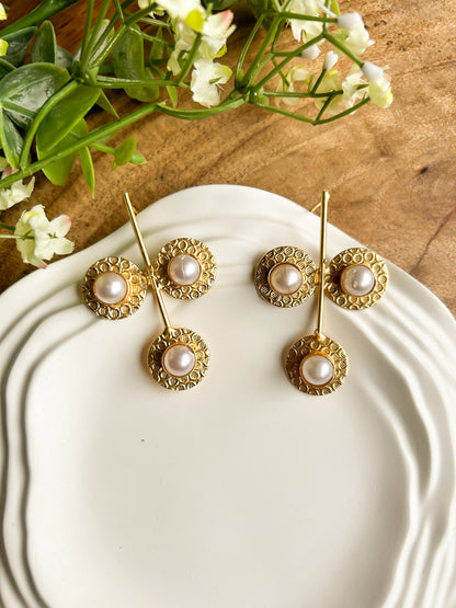 Laila Brass & Pearl Earrings