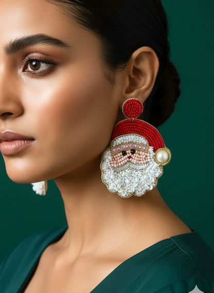 Santa Claus In Town Handmade Beaded Christmas Earrings