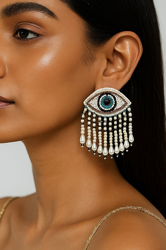 Mystic Evil Eye Tassel Handmade Beaded Earrings