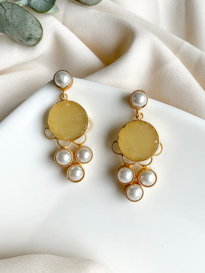 Yellow Druzy Drop Handmade Brass Earrings