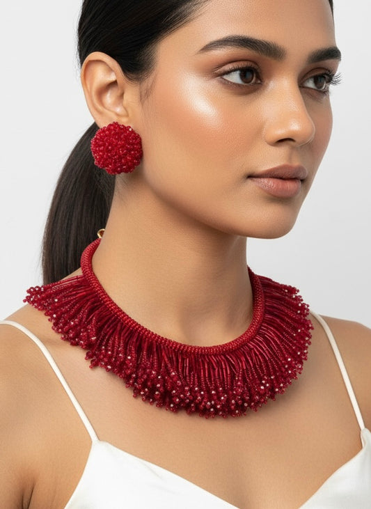 Laalima Handmade Beaded Necklace + Earrings Set
