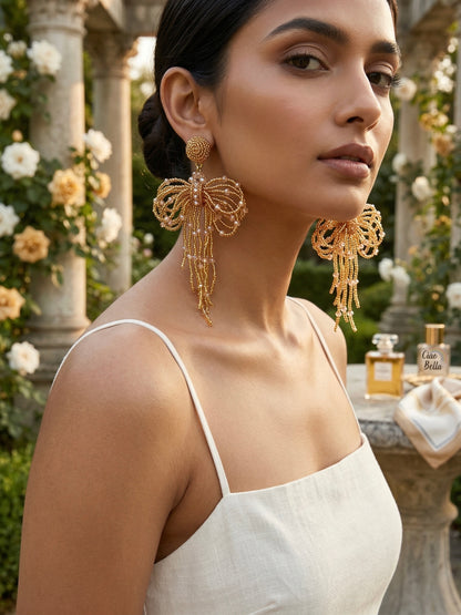 Pookie Bow (Gold) Handmade Beaded Earrings