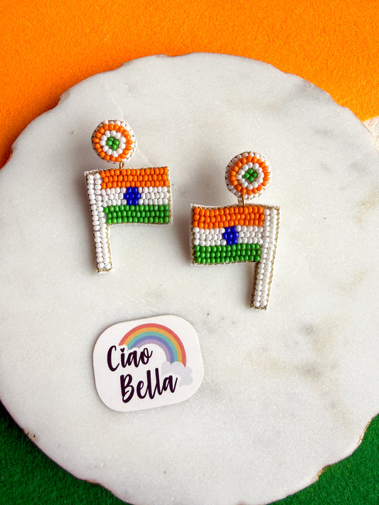 Indian Flag Handmade Tricolour Beaded Earrings