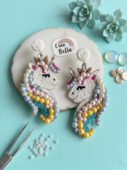 Magical Rainbow Unicorn Handmade Beaded Earrings