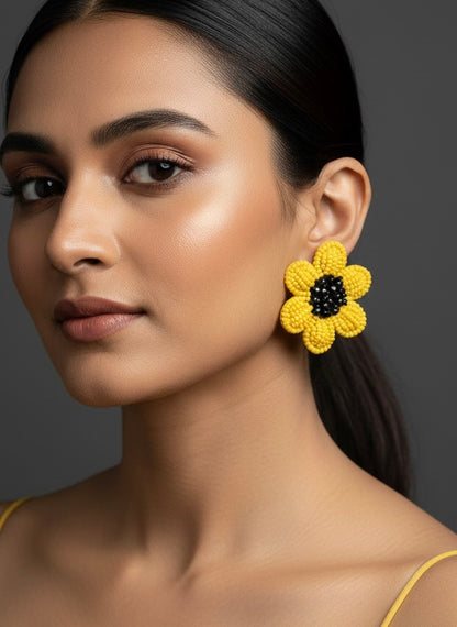 Sunflower Stud Handmade Beaded Flower Earrings