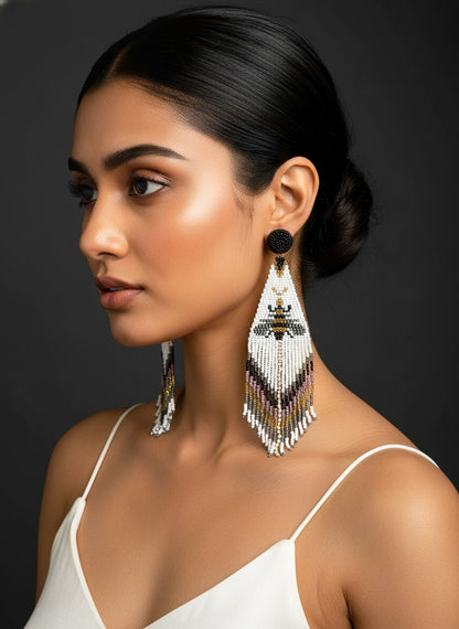 Amber Bee Handmade Beaded Tassel Earrings