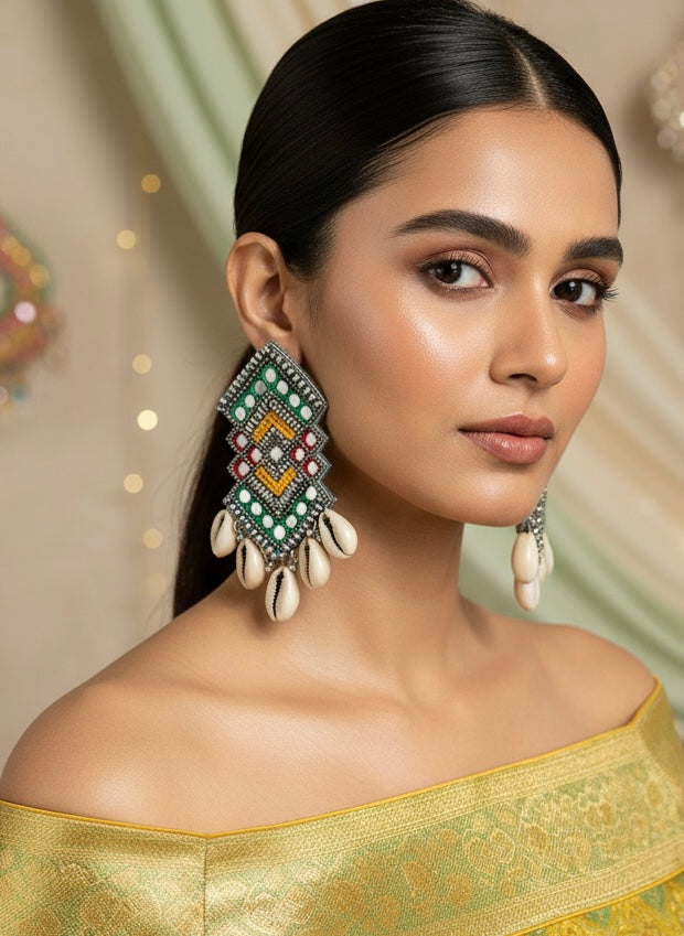 RangRaas Mirror Handmade Beaded Earrings
