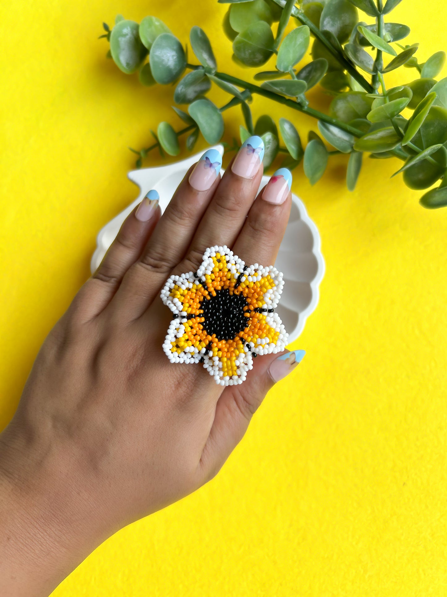 Sun-Kissed Flower Handmade Beaded Necklace + Earrings + Ring Set